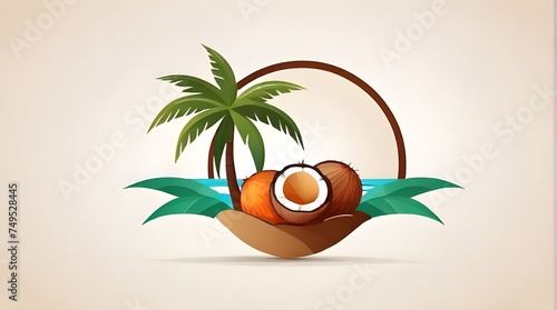 flat logo vector of coconut fruit white background