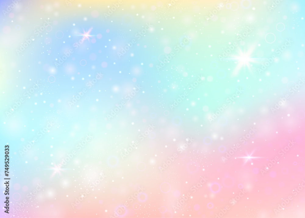 Holographic background with rainbow mesh. Liquid universe banner in princess colors. Fantasy gradient backdrop with hologram. Holographic magic background with fairy sparkles, stars and blurs. Holographic background with rainbow mesh. Liquid universe banner in princess colors. Fantasy gradient backdrop with hologram. Holographic magic background with fairy sparkles, stars and blurs.