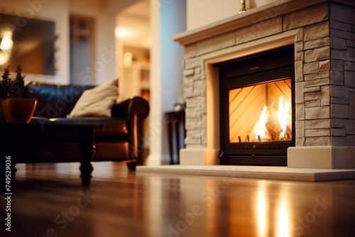 Living Room with Fireplace and Leather Couches
