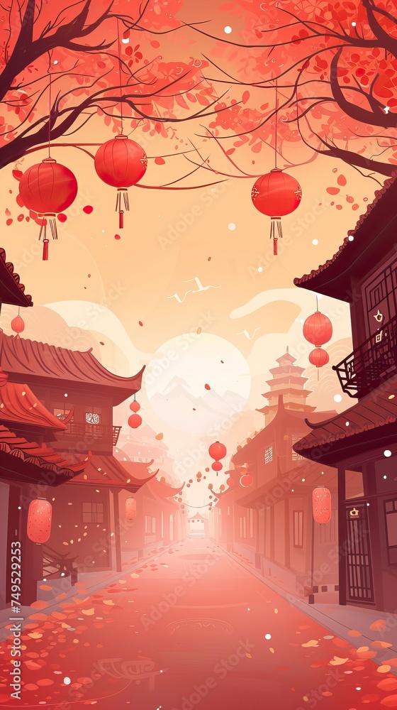 Fototapeta premium App background, Illustration style, red theme, Chinese New Year