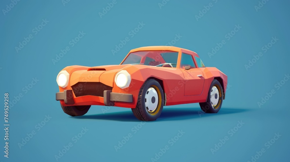 3d low poly illustration render of a red sports car on blue background and studio lighting, Generative AI