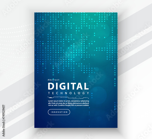 Poster brochure cover banner presentation layout template, Technology digital futuristic internet network connection green blue background, Abstract cyber future tech communication Ai big data science