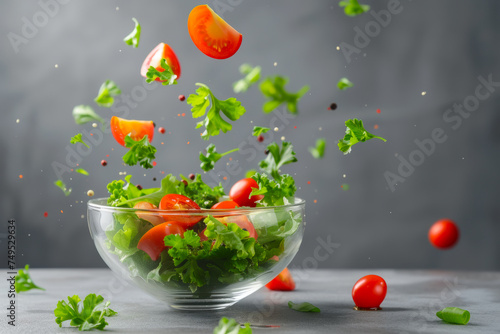 Glass Bowl With Lettuce and Tomatoes