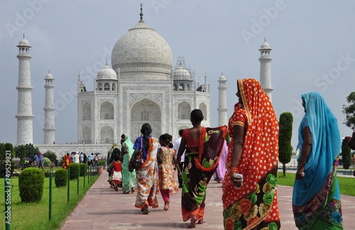Indian people visit the Taj Mahal