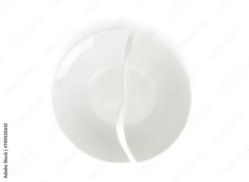 Broken plate close up on a white background Broken plate close up on a white background