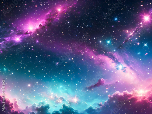 Night sky with stars and nebula. Colorful abstract background.