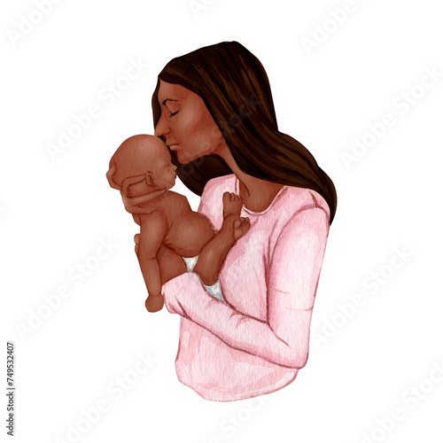 Watercolor african american mother clipart