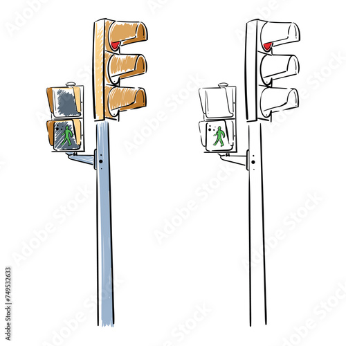 traffic lights doodle icon doodle vector. Crossroad concept hand drawn style sketch. safety