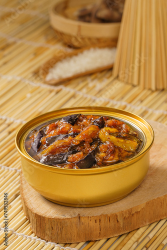 Special Chinese fast food minced pork and eggplant on simple background