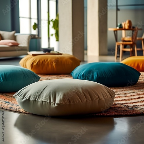 Colorful Bean Bag Chairs in Large Room
