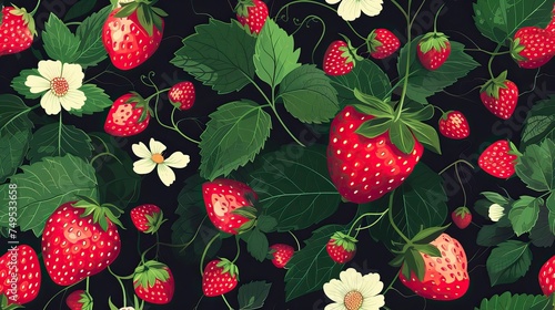 Cute seamless pattern with wild strawberries. berry pattern