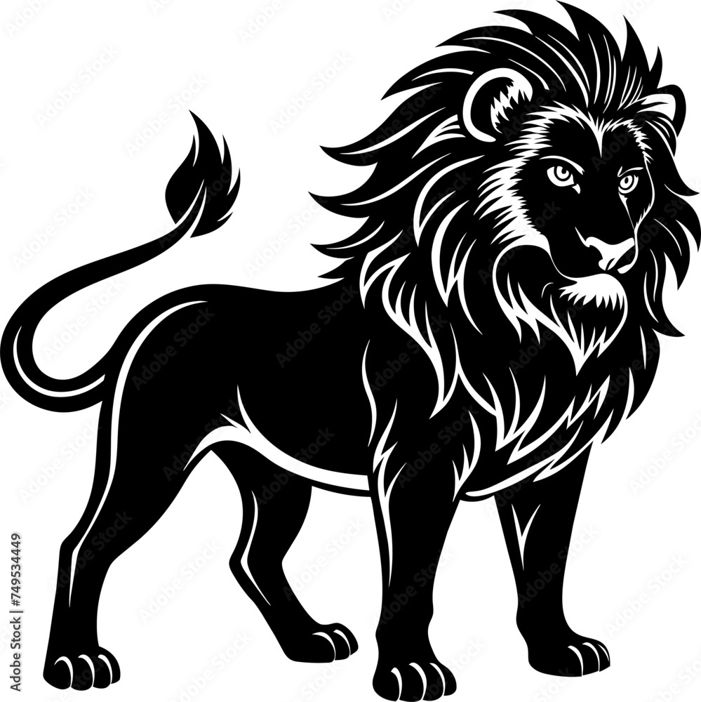minimalist Lion black silhouette vector illustration white and transparent Background