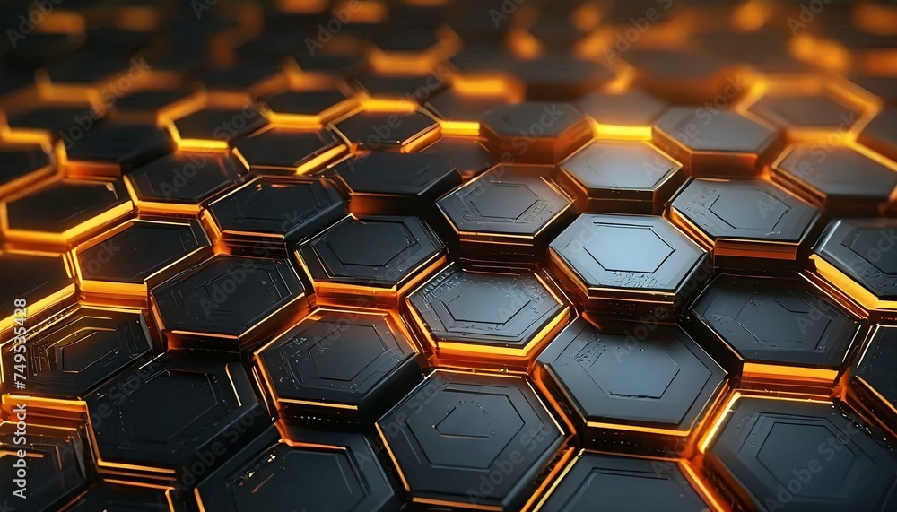 Dynamic Hexagonal Patterns: Vibrant Black and Orange Abstract Background Dynamic Hexagonal Patterns: Vibrant Black and Orange Abstract Background
