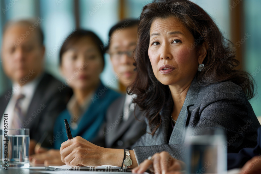 middle aged asian american woman in office middle aged asian american woman in office