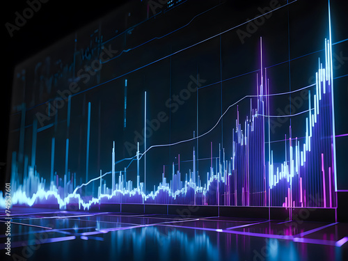  glowing financial chart on dark background. Market analysis concept.