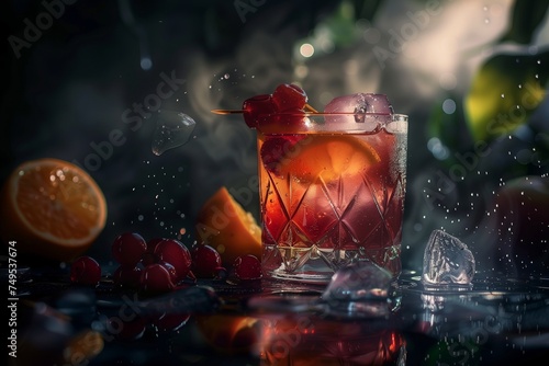 fruity modern cocktail on a dark dynamic background