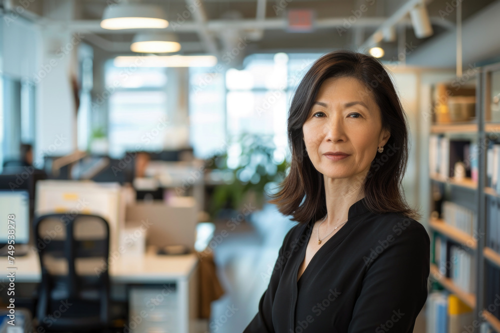middle aged asian american woman in office middle aged asian american woman in office
