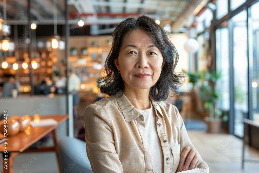 middle aged asian american woman in office