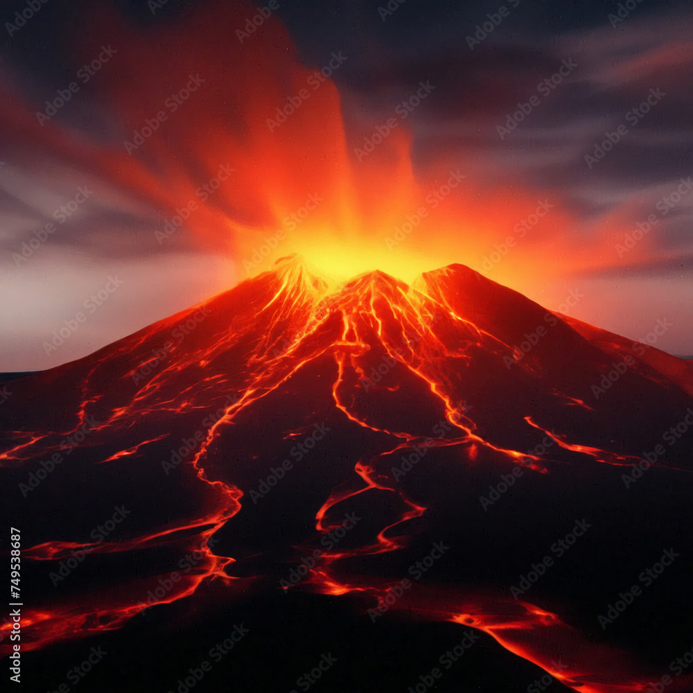 volcano in the sunset