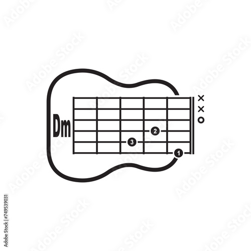 Dm guitar chord icon. Basic guitar chord vector illustration symbol design