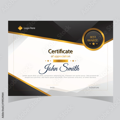 Certificate of appreciation, diploma, awards premium template modern design and layout luxurious. Cover leaflet elegant design applicable to any size