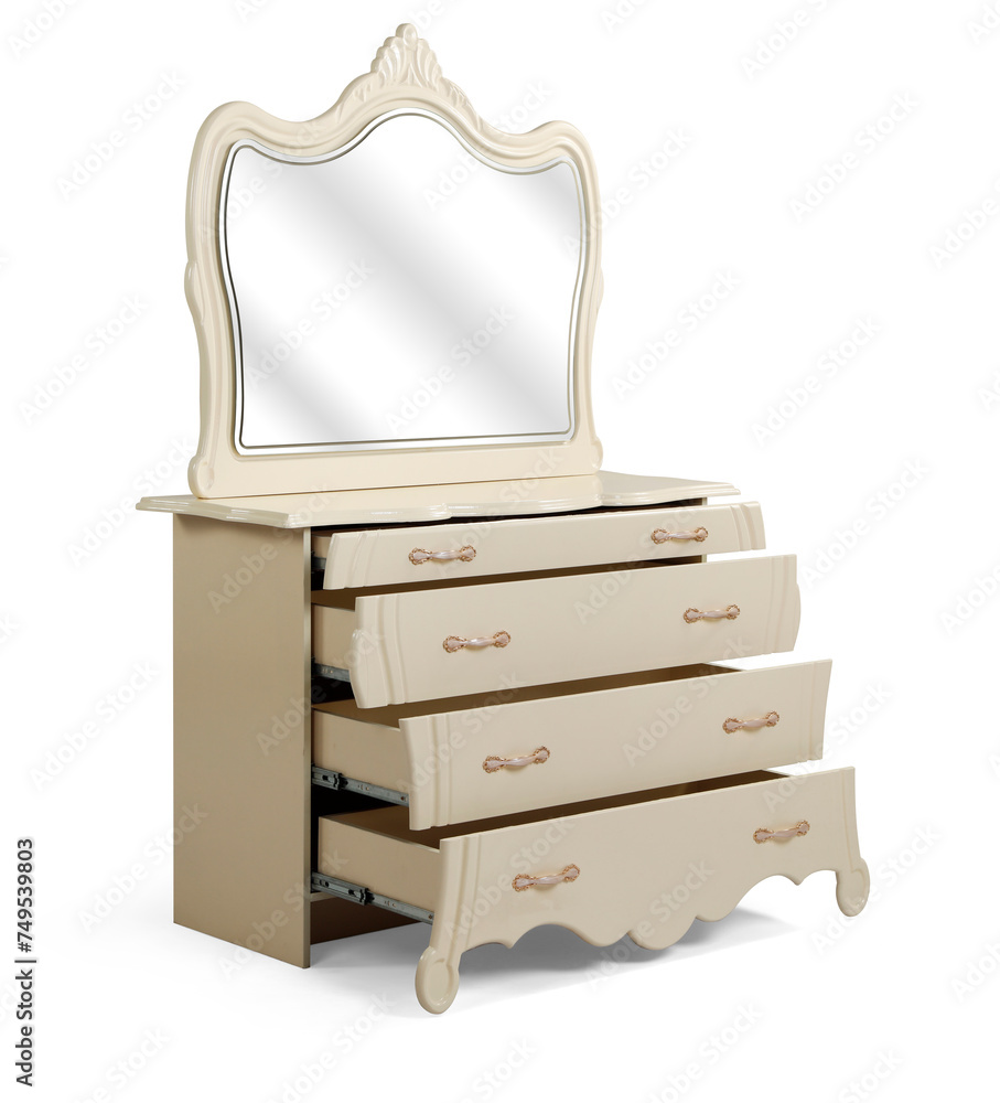 classic Bed dressing table and mirror isolated on white background classic Bed dressing table and mirror isolated on white background