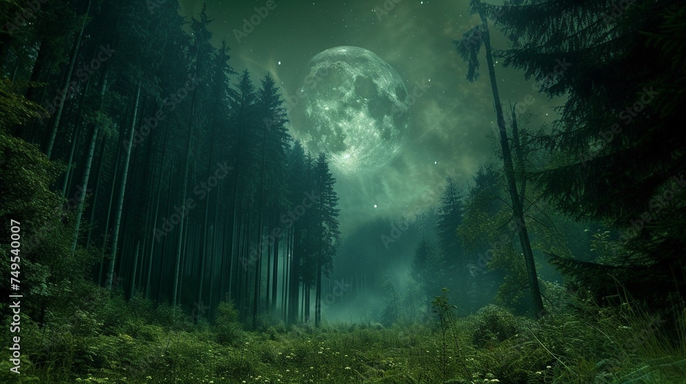 Fototapeta premium Moonlit Dark Forest