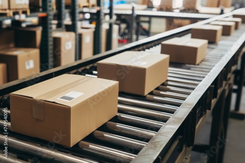 Logistics Hub: Cardboard Boxes Piled High in Warehouse, Representing Efficient Inventory Management © Marcos