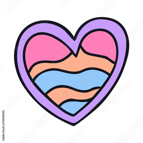 Fancy retro vibe decorative heart. Colorful vector hand drawn graphic decorative element