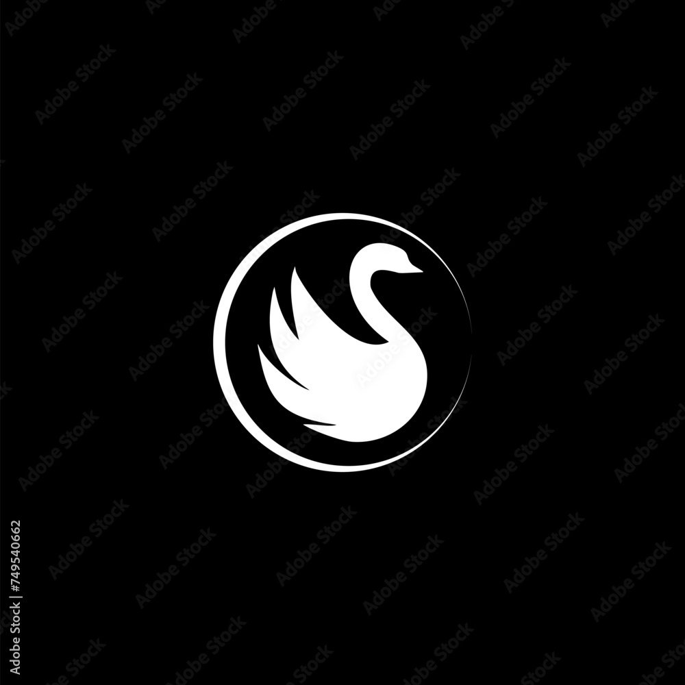 Swan sign in the circle isolated on black background. Swan sign in the circle isolated on black background.