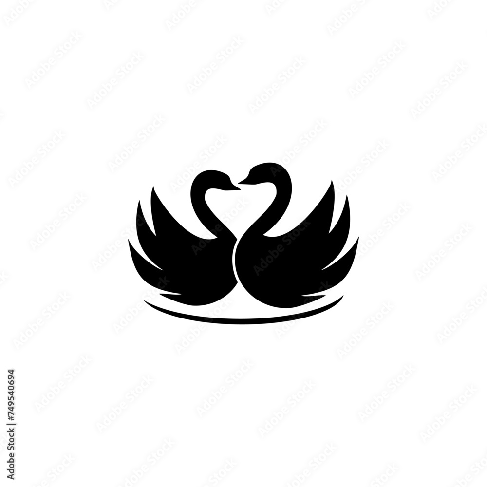 Obraz premium Two loving swans on white background. 