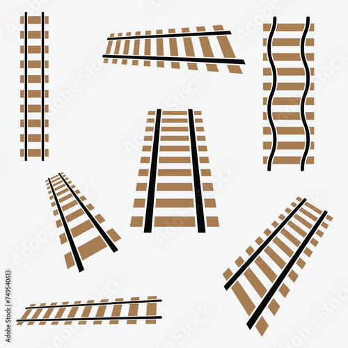 Passenger train vector rail tracks brush, railway line or railroad elements isolated on white background. Vector illustration. Eps file 70.