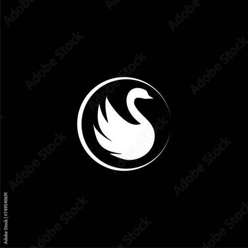 Swan sign in the circle isolated on black background. 