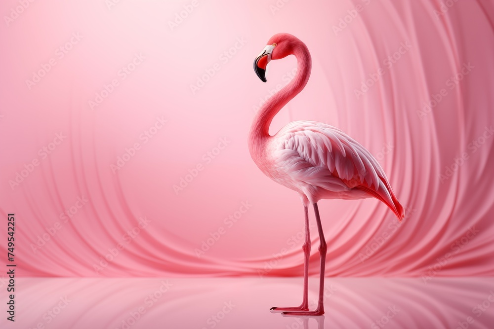 Fototapeta premium closeup flamingo on soft pink background with copy space