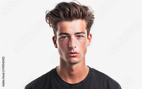 Modern Men's Hairstyle: White Background Portrait