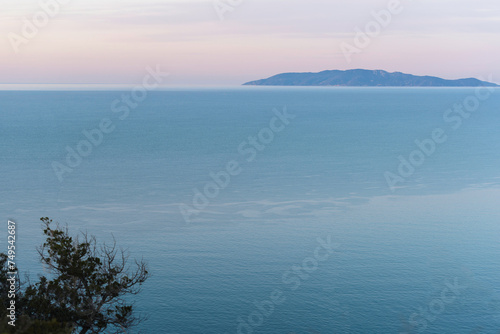 sunrise over the Tyrrhenian Sea from Talamone point of view, Tuscany Italy 