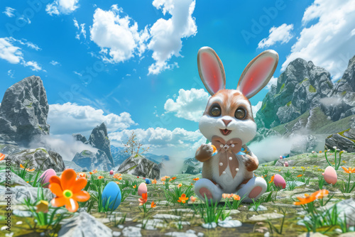 Easter bunny wearing a costume in a fantasy world. Generative AI