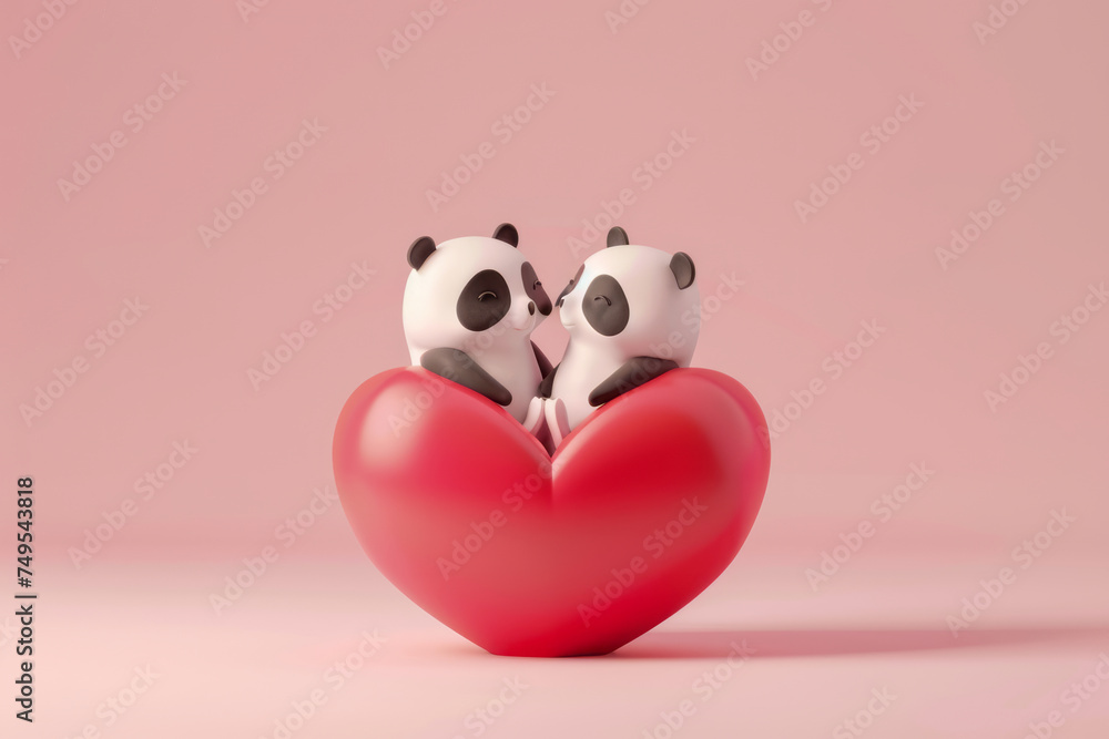 Amazing animal couple in valentine heart. Generative AI Amazing animal couple in valentine heart. Generative AI