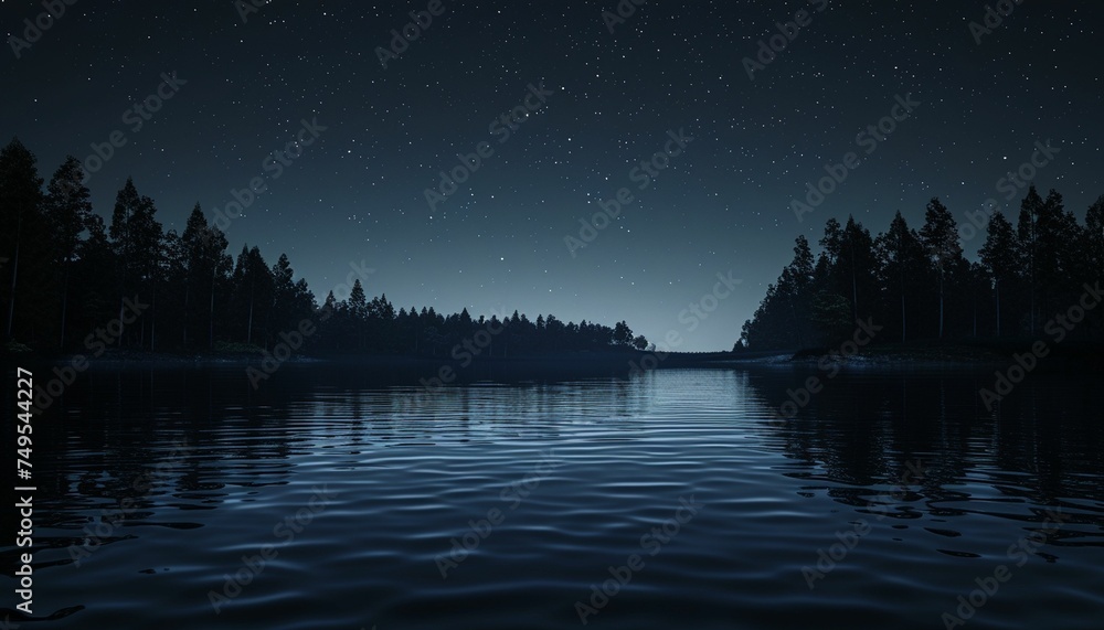 Nighttime Lake With Starry Sky