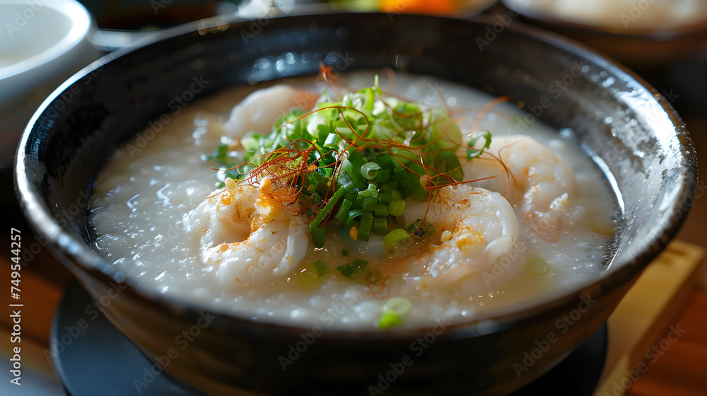 Traditional asian shrimp porridge bowl