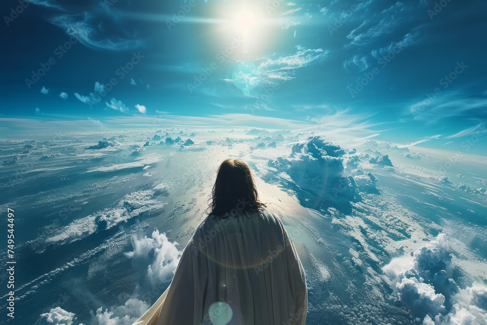 Jesus looking at the world. Generative AI - obrazy, fototapety, plakaty 