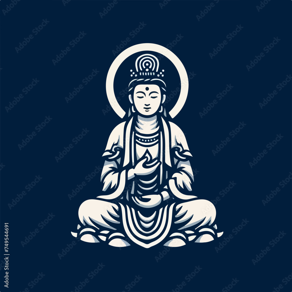 Guanyin Chinese goddess of mercy. Graphic vector icon logo