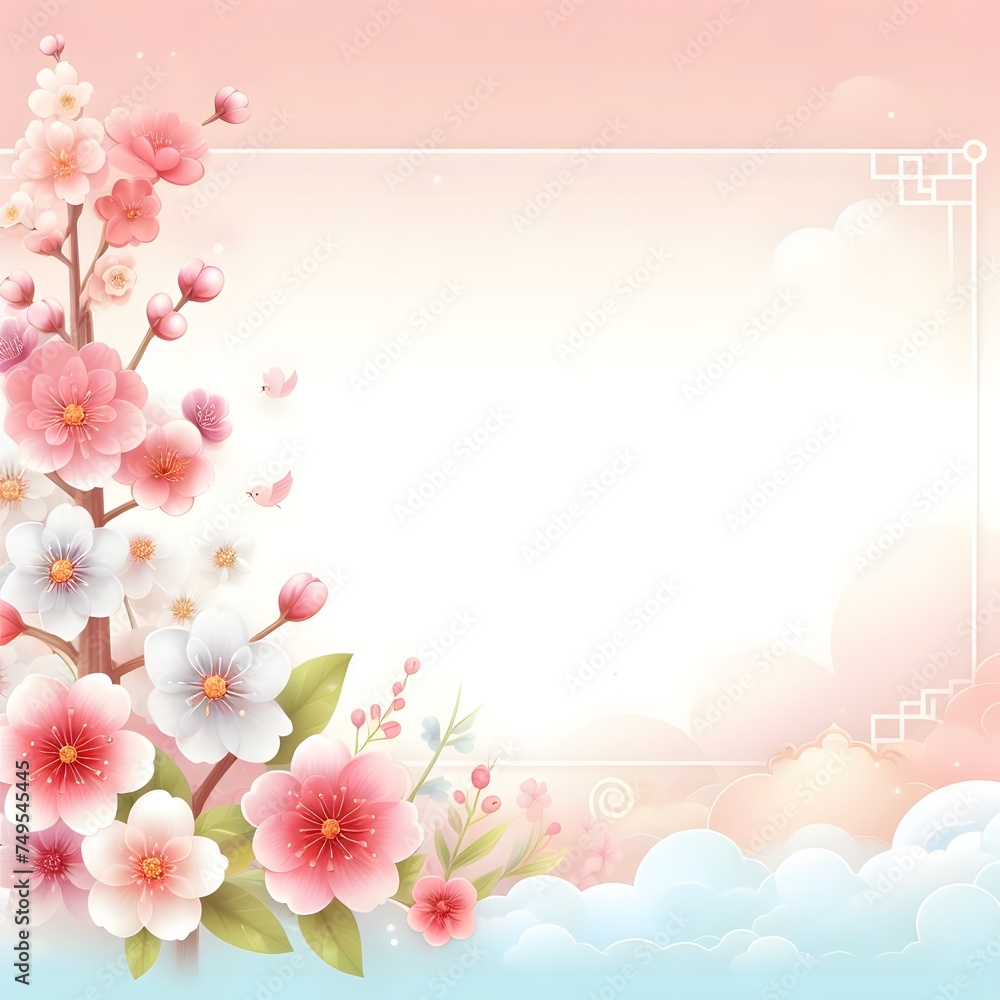 Elegant beautiful Cherry Blossom sakura flower 3d style illustration with text space