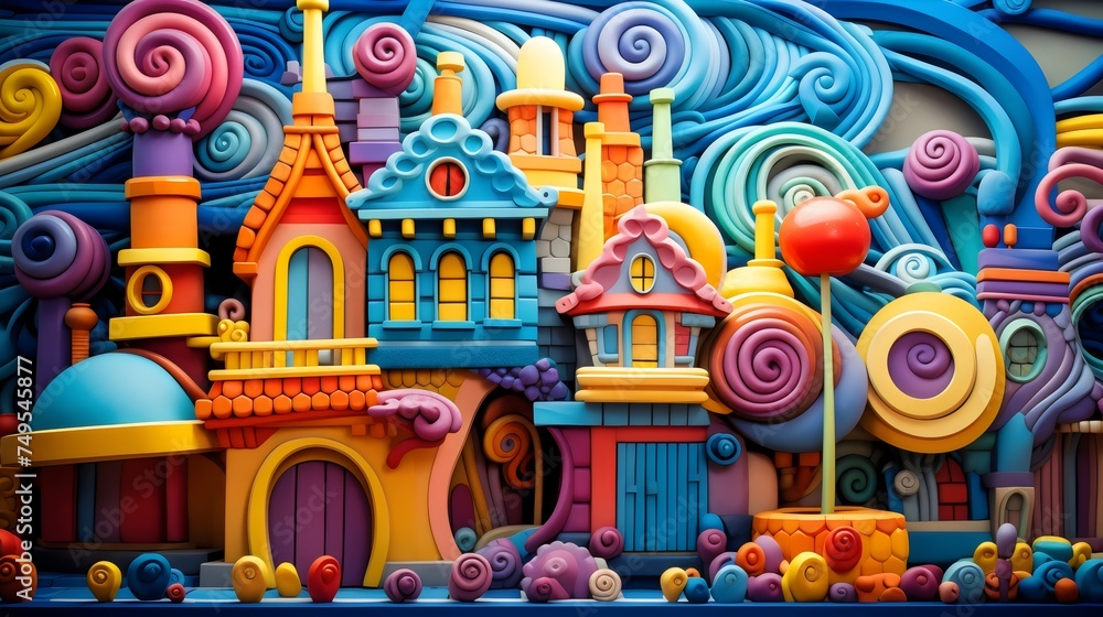 Colorful Whimsical Claymation-Style Fantasy Town