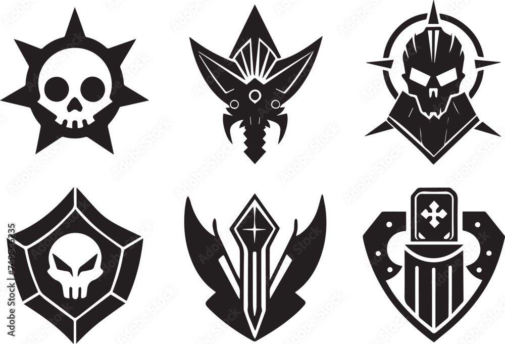 Obraz premium Greyscale cyberpunk video game symbol. Hand drawn vector illustration 