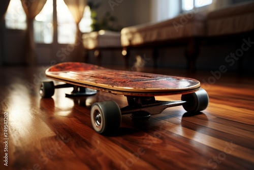 A high quality image featuring a skateboard concept with a background that has selective focus and ample copy space photo