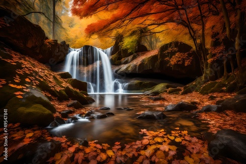 waterfall in autumn generated by AI technology © soman