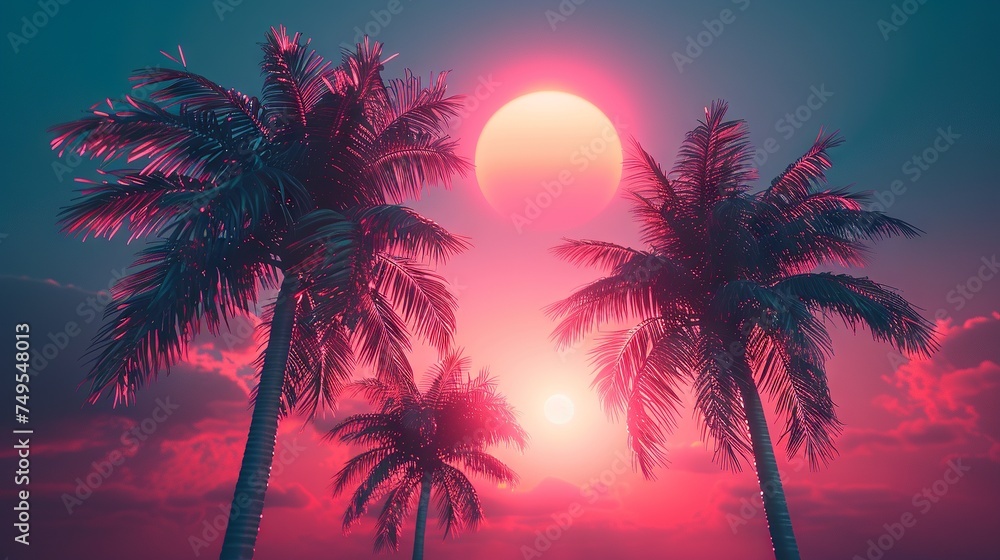 Synthwave Sunset with Neon Gradient and Palm Trees

