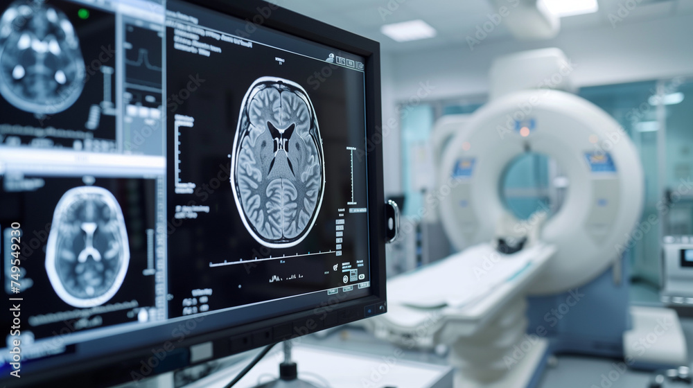 Diagnostic Imaging of Brain Injury CT Scan or MRI Displaying Brain