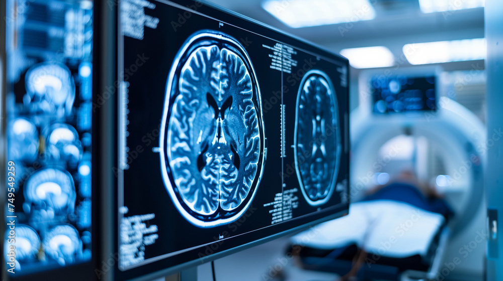 Diagnostic Imaging of Brain Injury CT Scan or MRI Displaying Brain